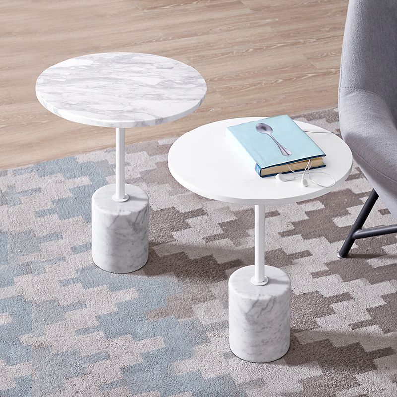 Modern Marble Pedestal End Slide Table White Round Corner Table