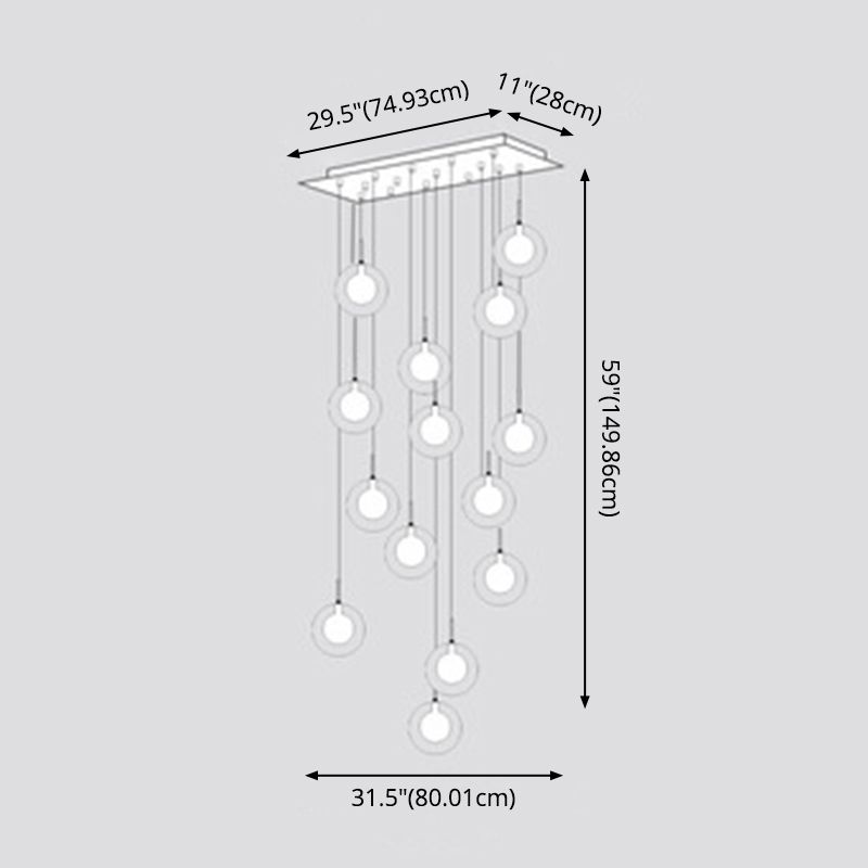 Minimalist Bubbles Multi Pendant Light Fixture Frosted White-Clear Glass Spiral Stairs Suspension Light