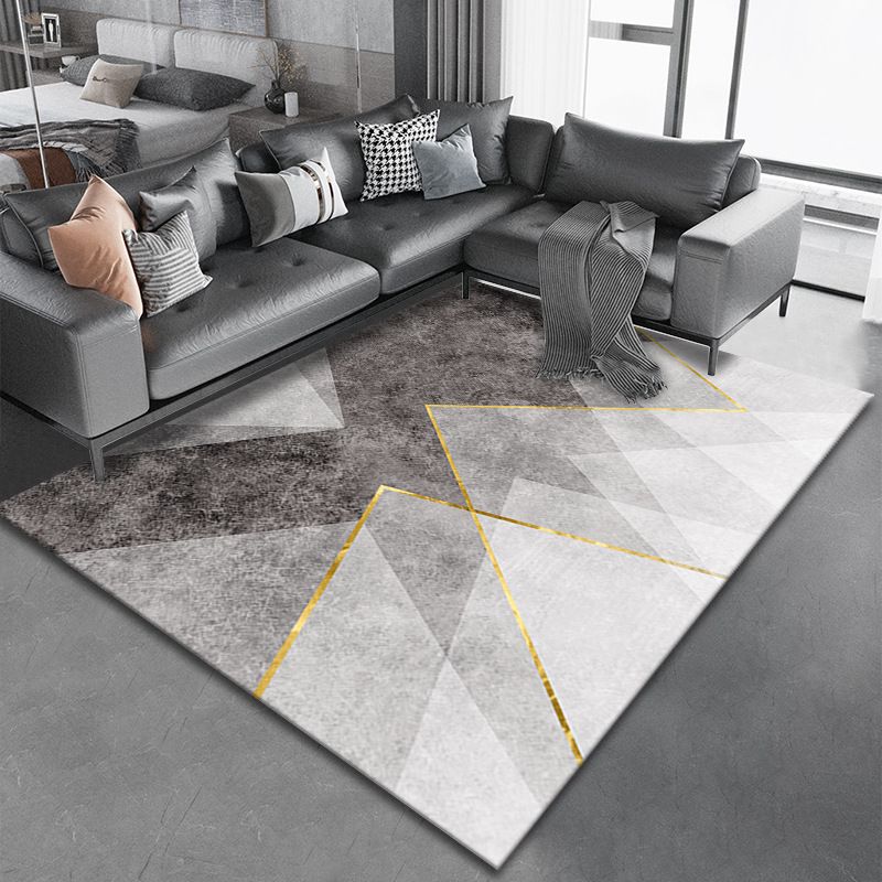 Light Grey Modern Rug Polyester Pattern Area Rug Non-Slip Backing Rug for Sitting Room