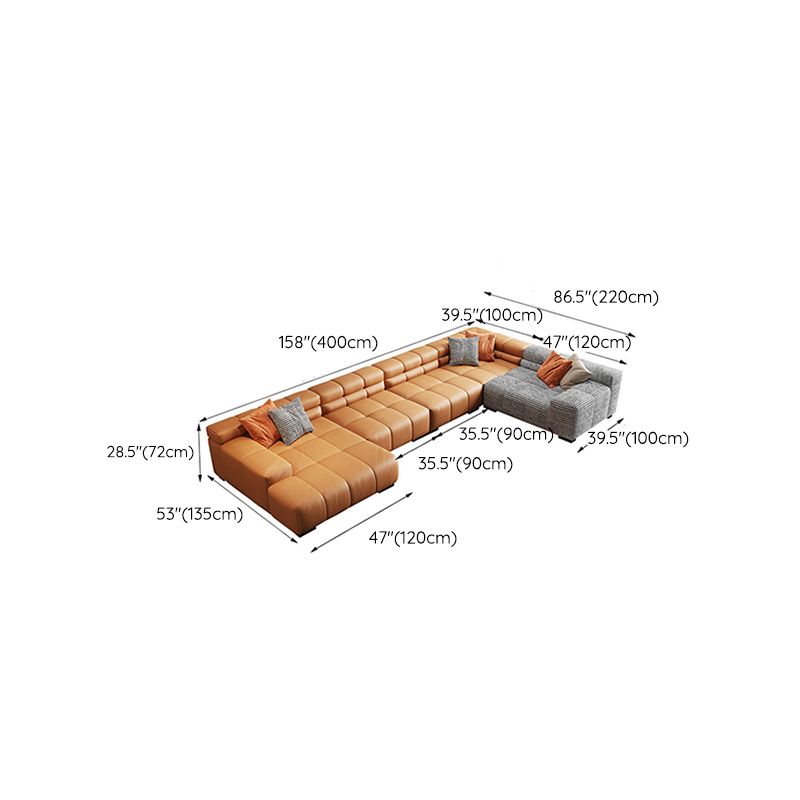 Modern Leather and Fabric Sectional Square Arm Sectional with Pillows