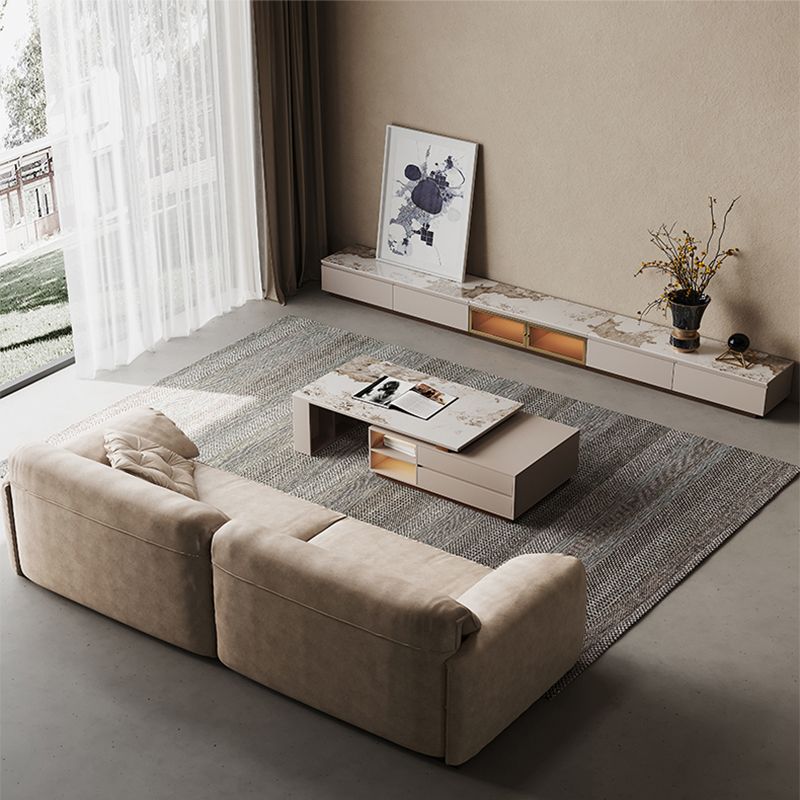 Rectangle Cocktail Table Stone Single Coffee Table with Storage Drawers
