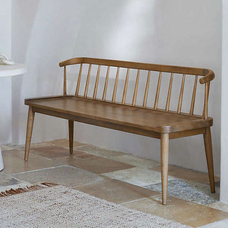 Contemporary Solid Wood Bench Backrest Seating Bench with 4 Legs
