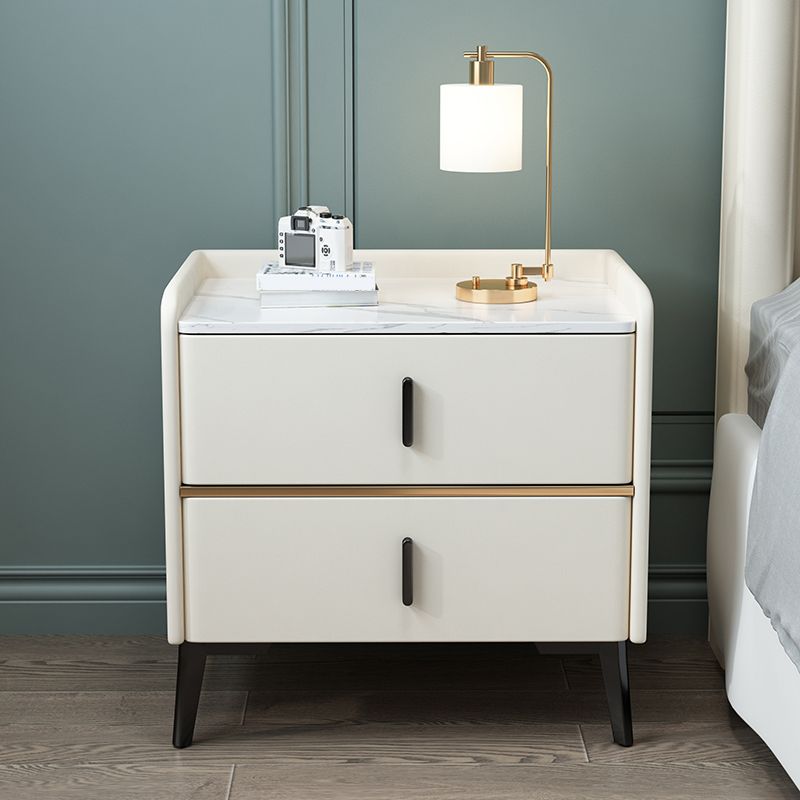 Modern 20 Inch H Night Table Stone Top 2-Drawer Storage Nightstand with Legs