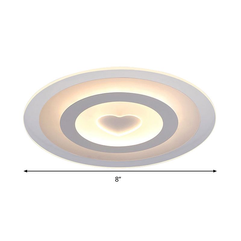 Modern Heart Design Ceiling Lamp Ultrathin Acrylic LED White Flush Mount in Warm/White/Inner Warm Outer White Light