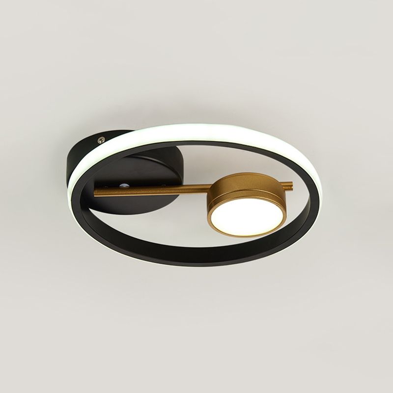 Round Ceiling Mounted Contemporary Metal Black and White/Black and Gold LED Flush Light, Warm/White Light