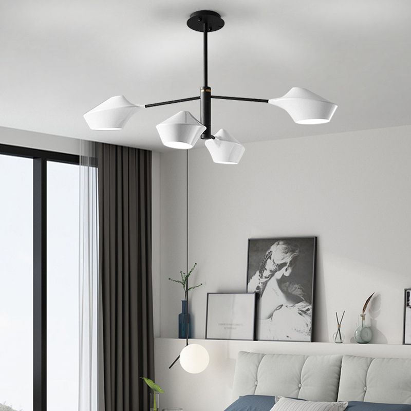 Post-modern Style Minimalism Lighting Chandelier White Acrylic Geometric Shade Suspension Light with 19.6" Adjustable Hanging Rod