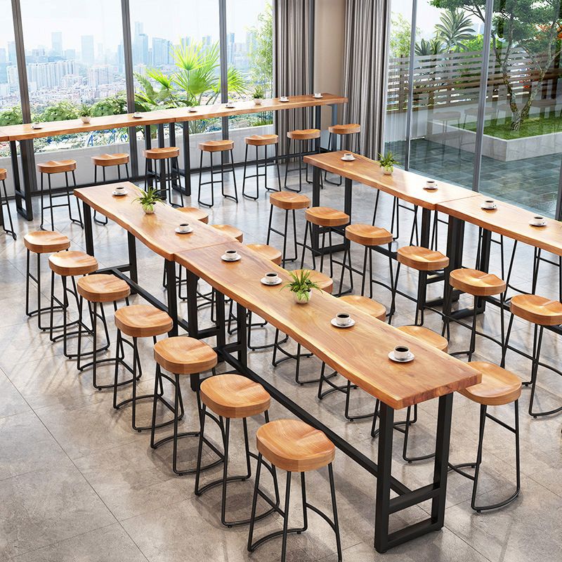 Industrial Bar Dining Table Pine Wood Bar Table with Trestle Base