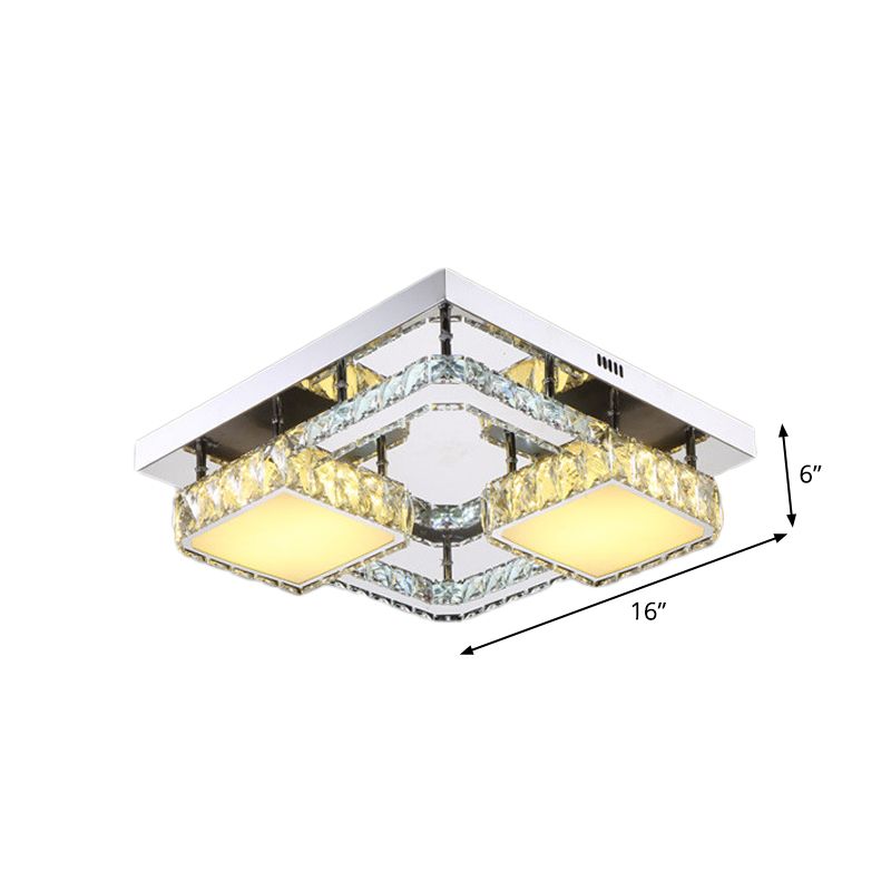 Stainless-Steel Squared Flushmount Light Modern Beveled Crystal LED Ceiling Lighting for Dining Room