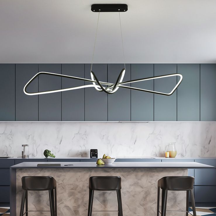 Aluminium Linear LED Pendant Light in Modern Singular Style Silica Gel Ceiling Light for Dining Room