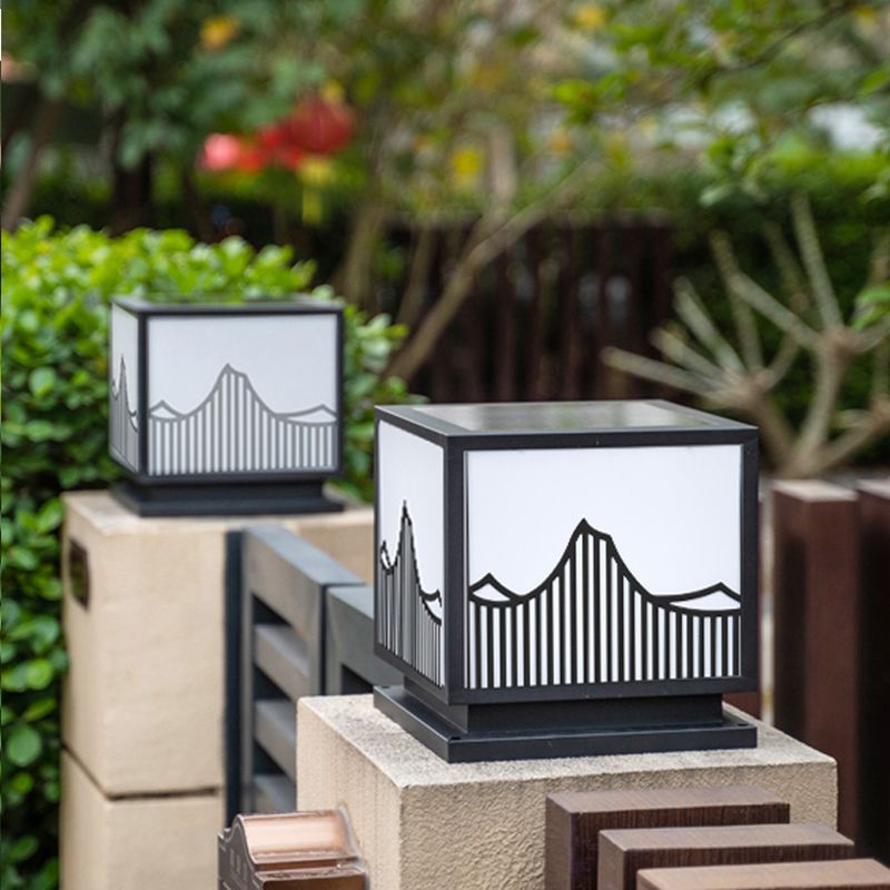 Metal Square Shape Outdoor Lights Modern Style 1-Light Solar Pillar Lamp
