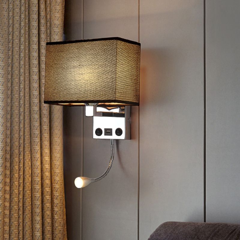 Adjustable Metal Modern Wall Sconce Rectangle Shape Wall Light with Fabric Shade for Study