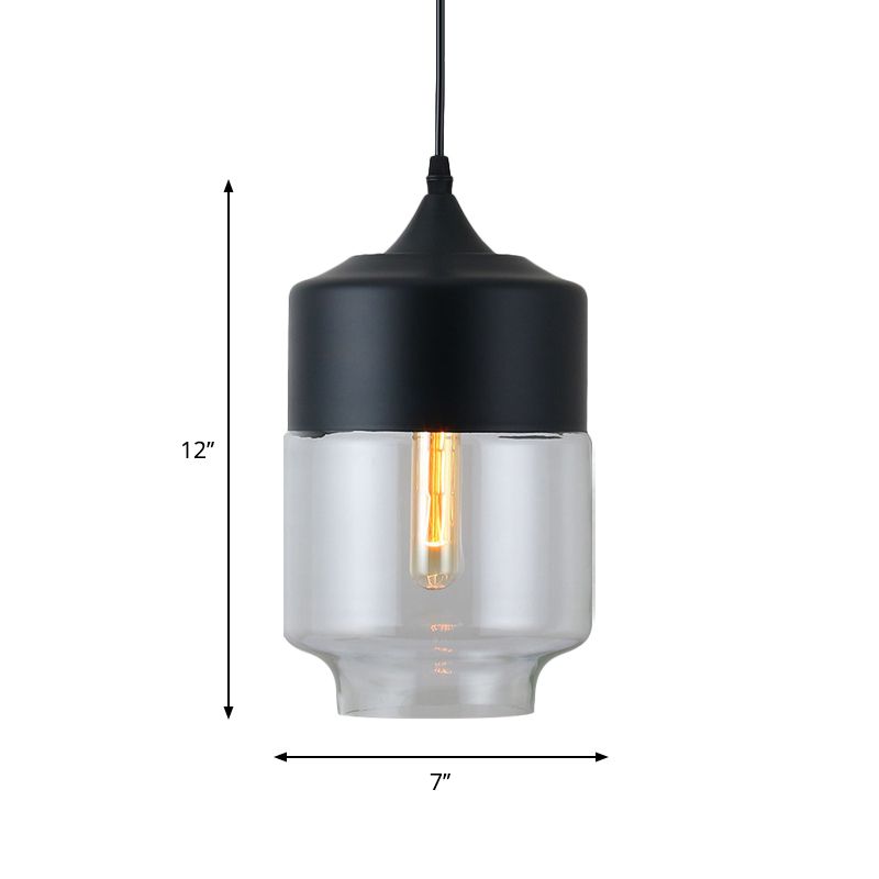 1 Leichtes Restaurant Down Lighting Moderne schwarze Anhängerlampe mit Glas klarer Glasschatten