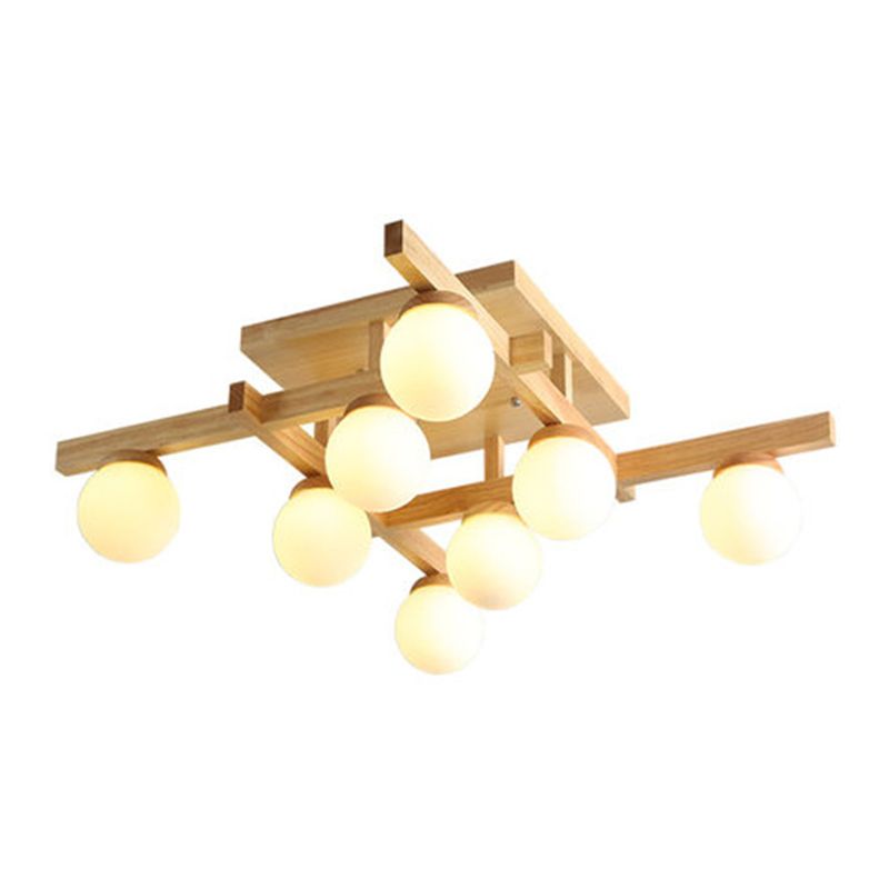 Ball-Shaped Semi Flush Light Fixture Modern Wood Living Room Semi Flush Chandelier