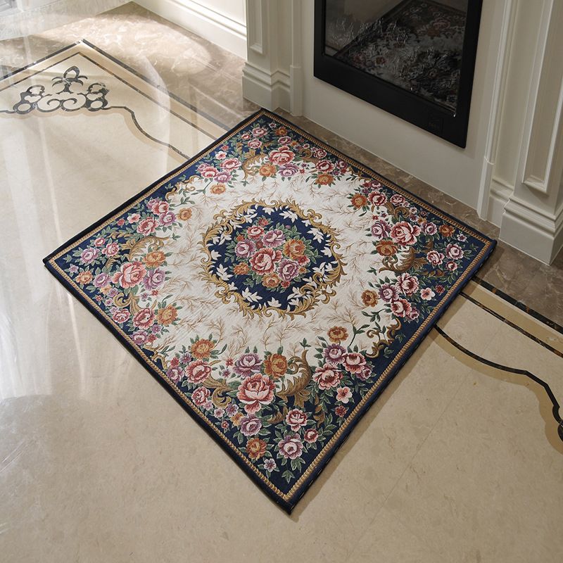 Victorian Style Foyer Rug Multi-Color Flower Print Rug Polypropylene Pet Friendly Anti-Slip Backing Washable Rug