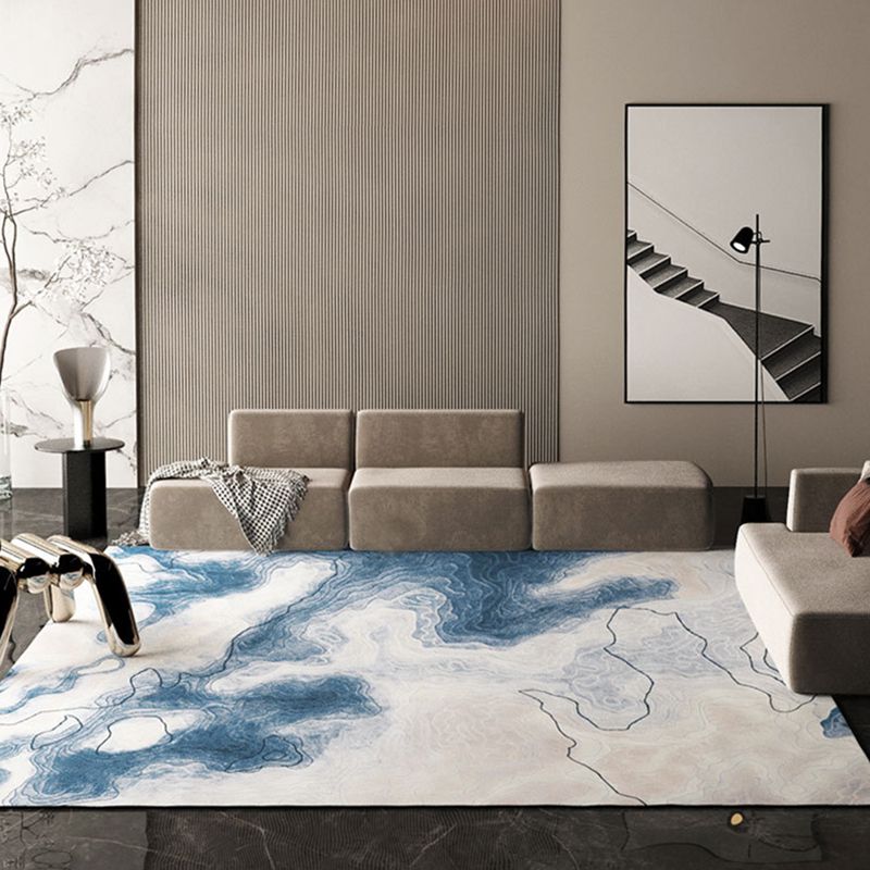 Contemporary Ink Painting Carpet Polyester Area Rug Non-Slip Backing Indoor Carpet for Living Room