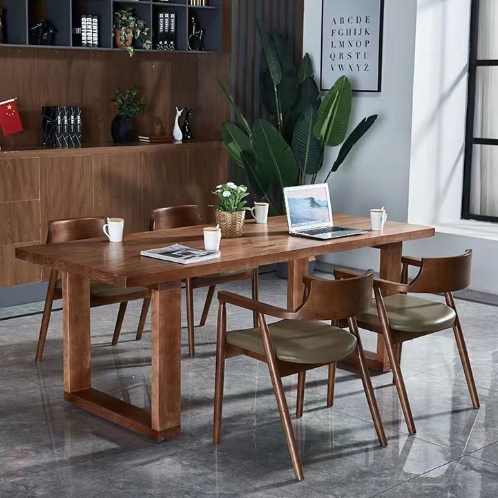 Solid Wood Top Dining Table Contemporary Rectangle Table with Sled Base