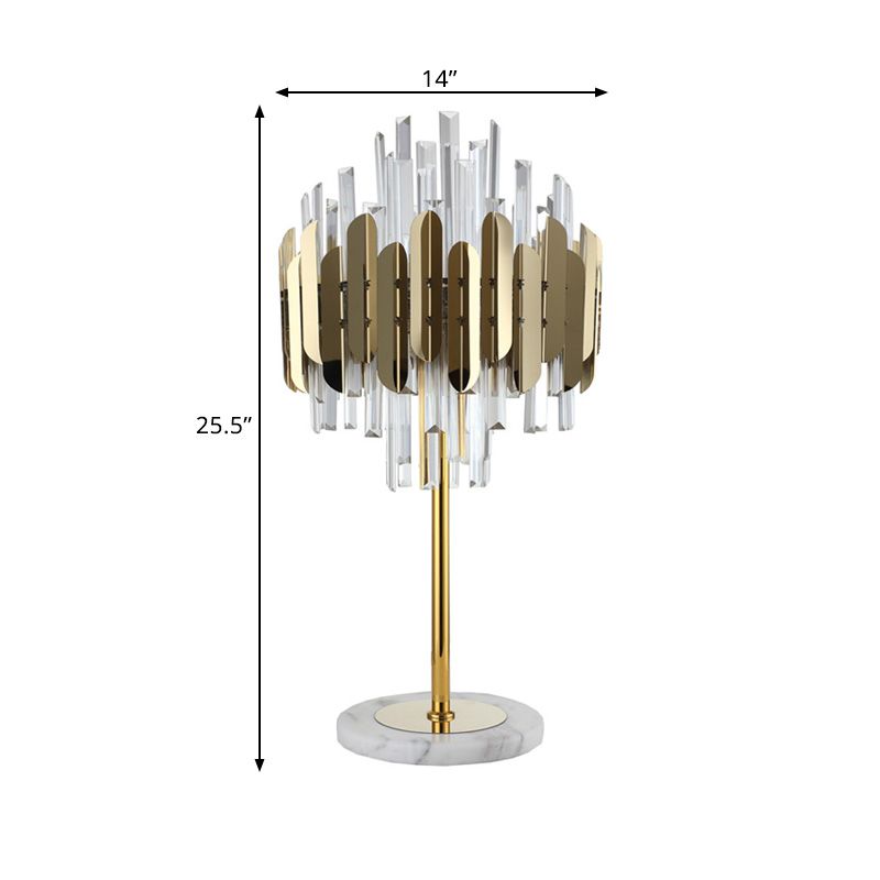 Layered Crystal Rods Table Lamp Postmodern 6 Bulbs Living Room Nightstand Light in Gold