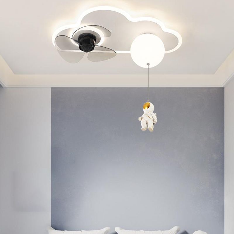 3-Blade LED Children Ceiling Fan Metallic White Globe Fan with Light for Home