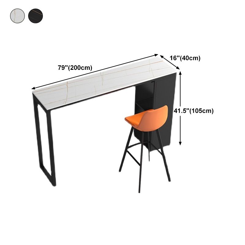 Stone Top Bar Dining Table Traditional Luxury Bar Table with Black Sled Base