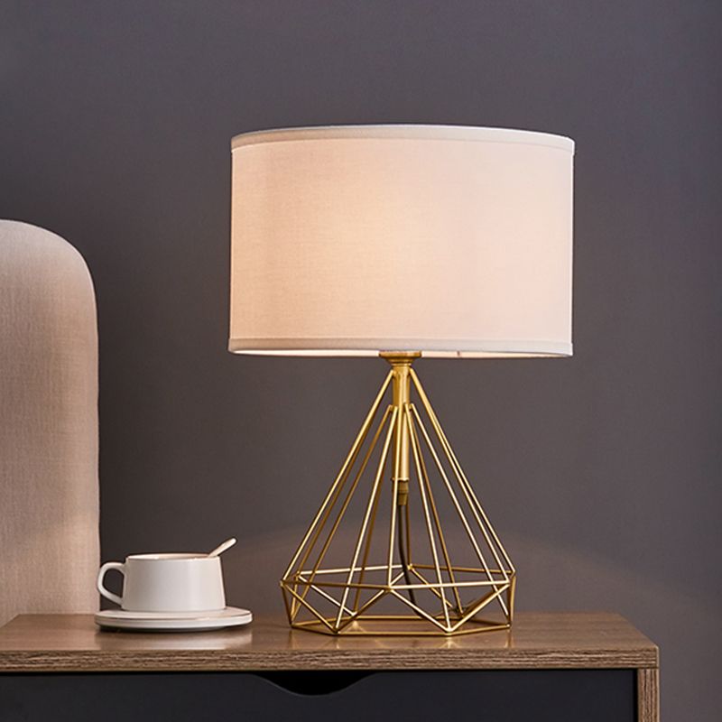 Diamant kooi tafel licht minimalistisch metalen metallic 1 kopbed witte stof bureaulamp in goud