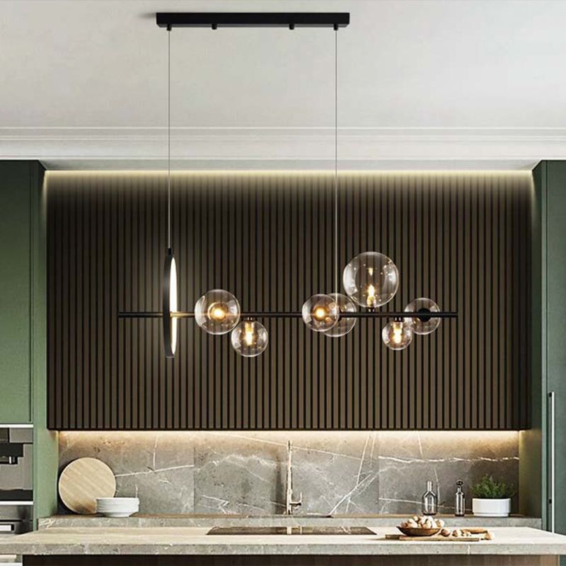 Spherical Hanging Island Lights Ultra-Contemporary Clear Glass Chandelier Lighting Fixtures for Restaurant