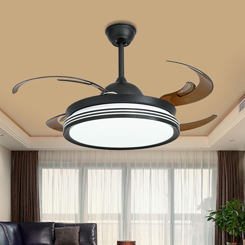 48 "W Contemporary Circle hanger ventilatorlamp LED Acryl Semi Flush Mount plafondlicht in zwart/wit/nikkel voor slaapkamer, 8 messen