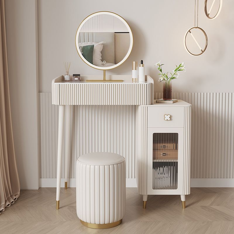 Stool Slate Vanity Table White Vanity Set with Lights Mirror