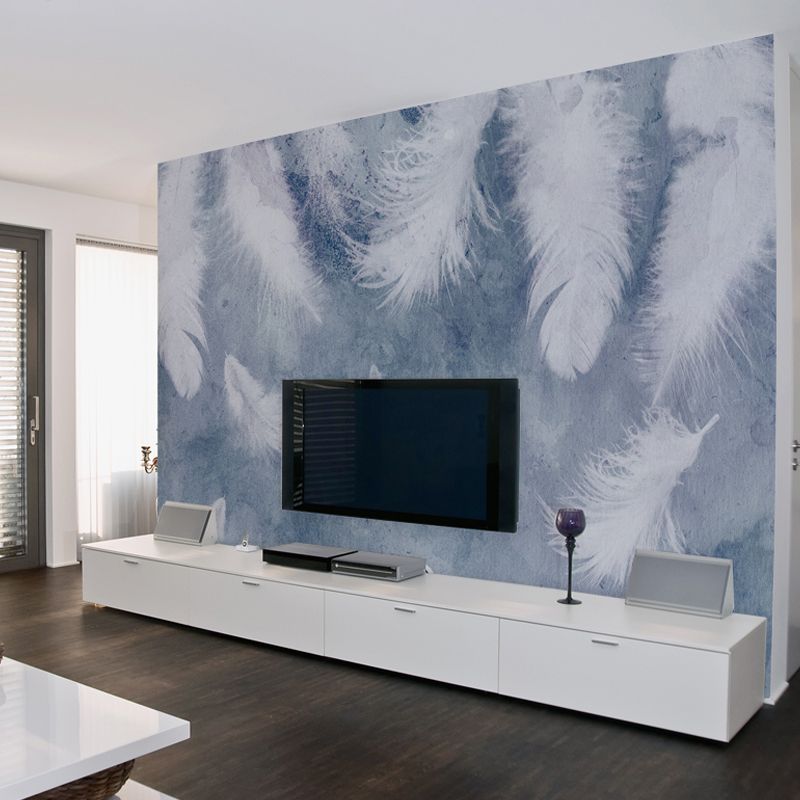 Illustration Style Feather Wall Art Extra Large Mural Wallpaper for Gallery, Custom Size Available