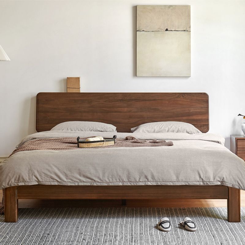 Contemporary Panel Bed in Brown Solid Wood Bed with Rectangular Headboard