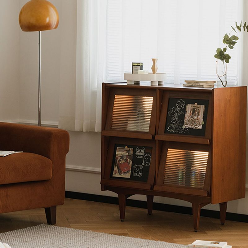 Mid-Century Design Natural Cabinet with 4 Doors in Pine Wood