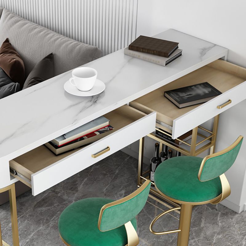 Stone Indoor Glam Bar Dining Table Iron Double Pedestal Bistro Table with Drawer