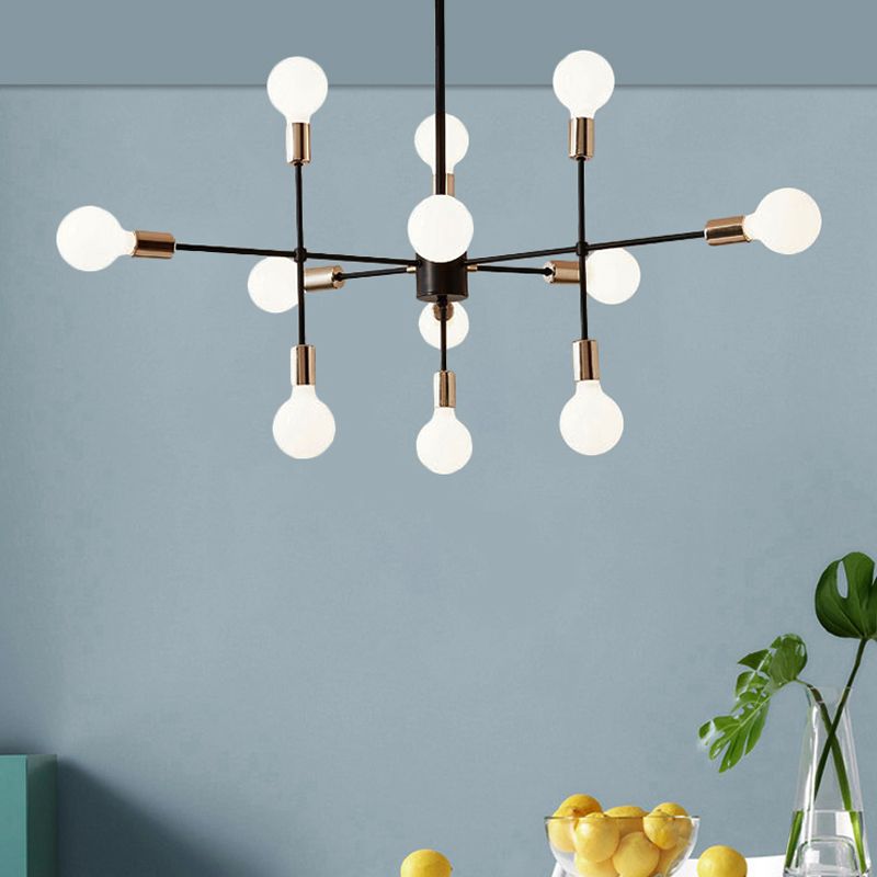 Starburst Milk White Glass Chandelier Modern 12/15/18-Light Bedroom Hanging Lamp Kit in Black