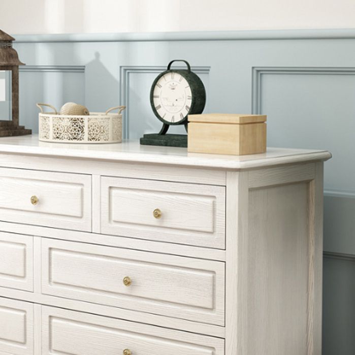 Mid-Century Modern White Chest with 7 Drawers and Turned Legs