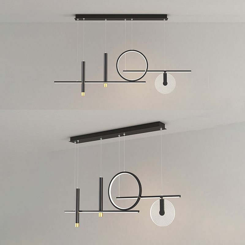 Minimalist Shaded Hanging Island Light Metal Dinning Room LED Island Pendant Light in Black