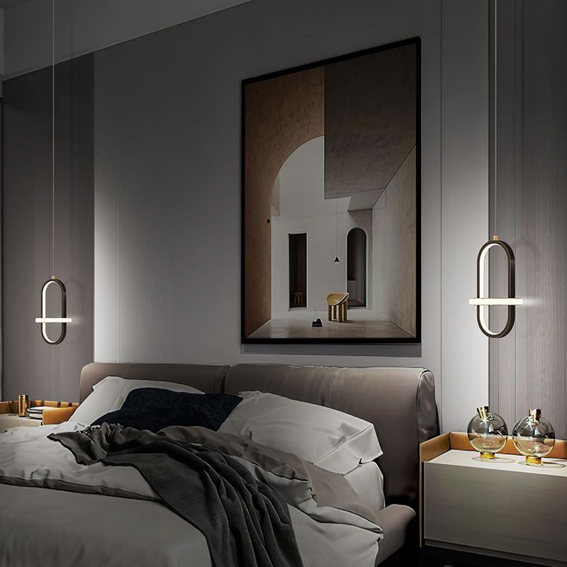 Metal Geometric Pendant Lighting Fixture Minimalist LED Pendant Ceiling Light for Bedroom