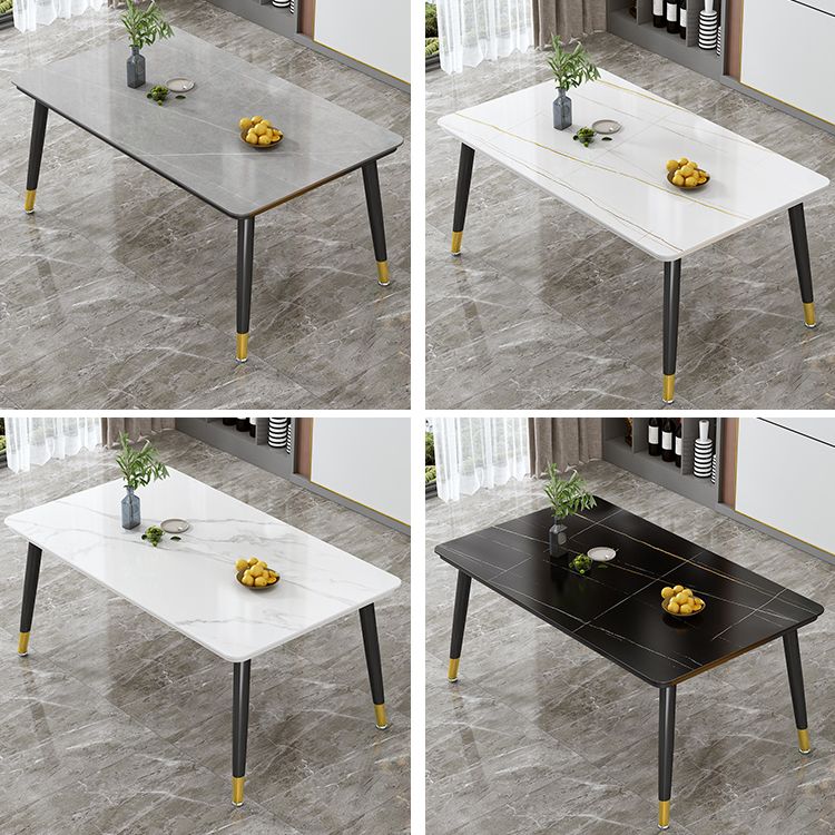 Mesa de forma rectangular estándar glamorosa mesa de comedor de cocina de piedra sinterizada con 4 patas base