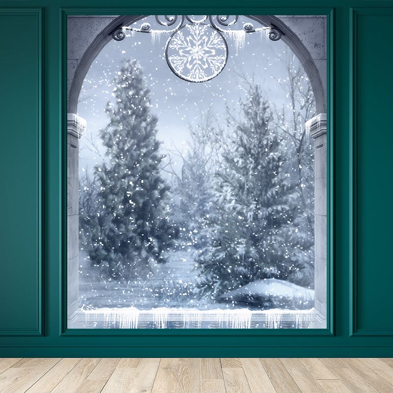 Gray Winter Pine Trees Mural Wallpaper Forest Modern Washable Wall Covering for Playroom