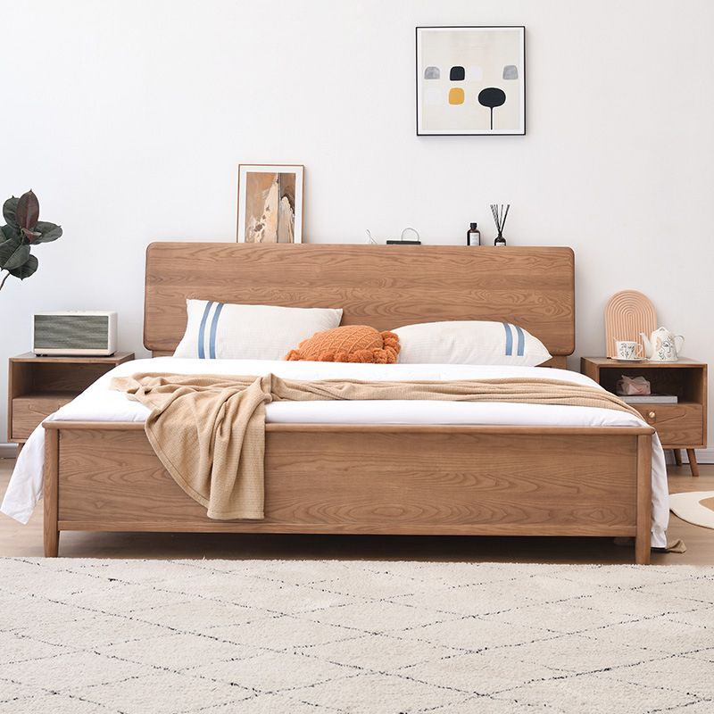 Modern Standard Bed Rectangular Solid Wood Panel Bedwith Headboard