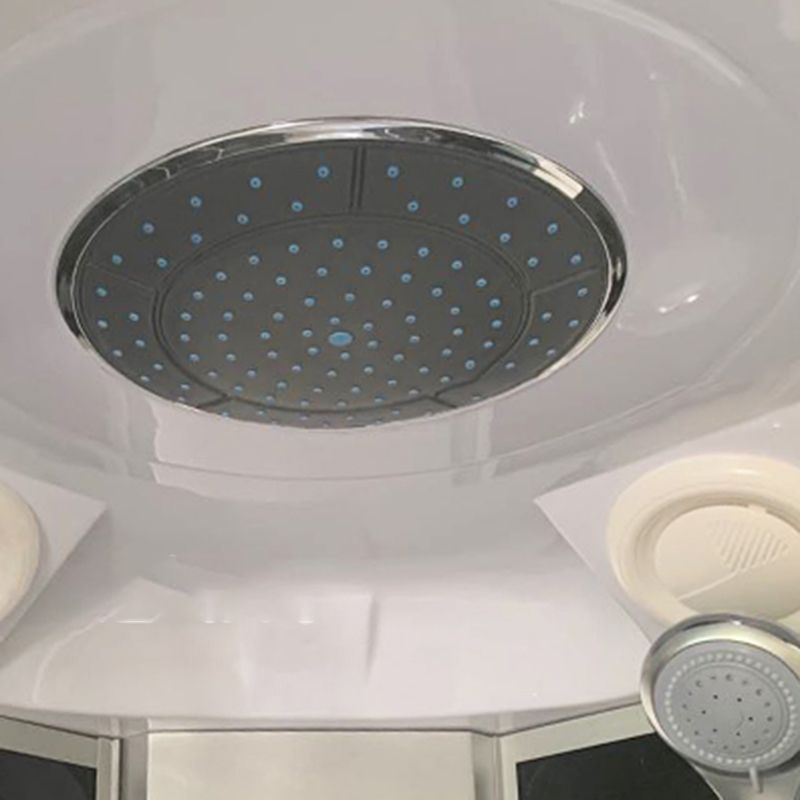 Round Shower Stall Double Sliding Shower Stall with White Base and Rain Shower