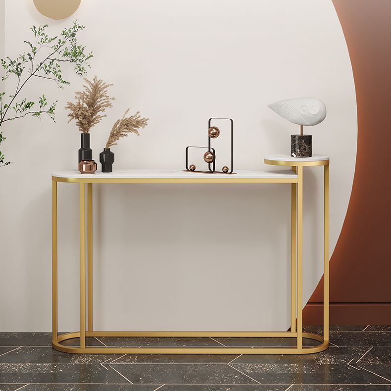 Glam Stone Console Table Golden Iron Console Sofa Table for Hall