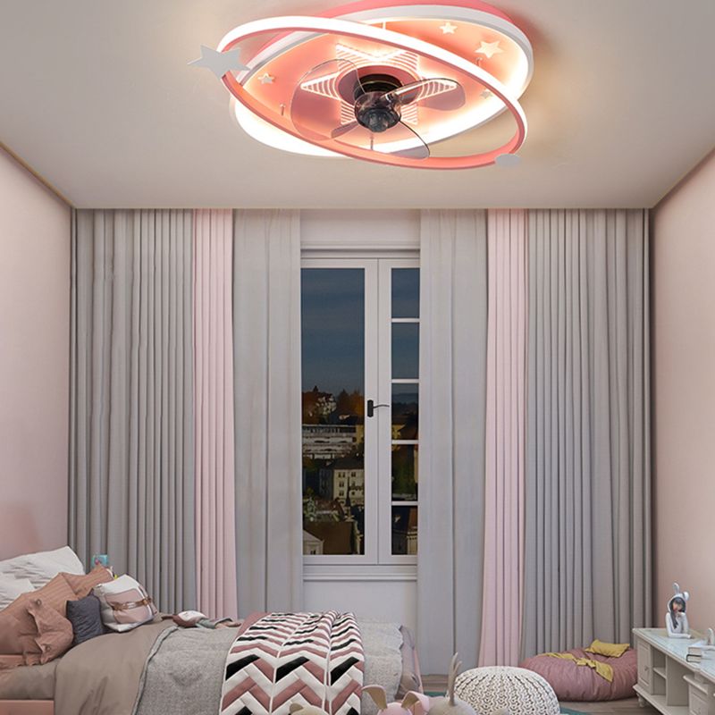 Nordic Metal Flush Mount Ceiling Fan Light Fixture Saturn Flush Mount Spotlight with Fan for Kids Bedroom