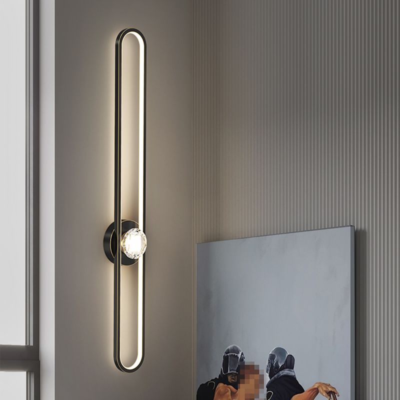 Modern Brass Wall Light Oval LED Wall Sconce with Crystal for Living Room