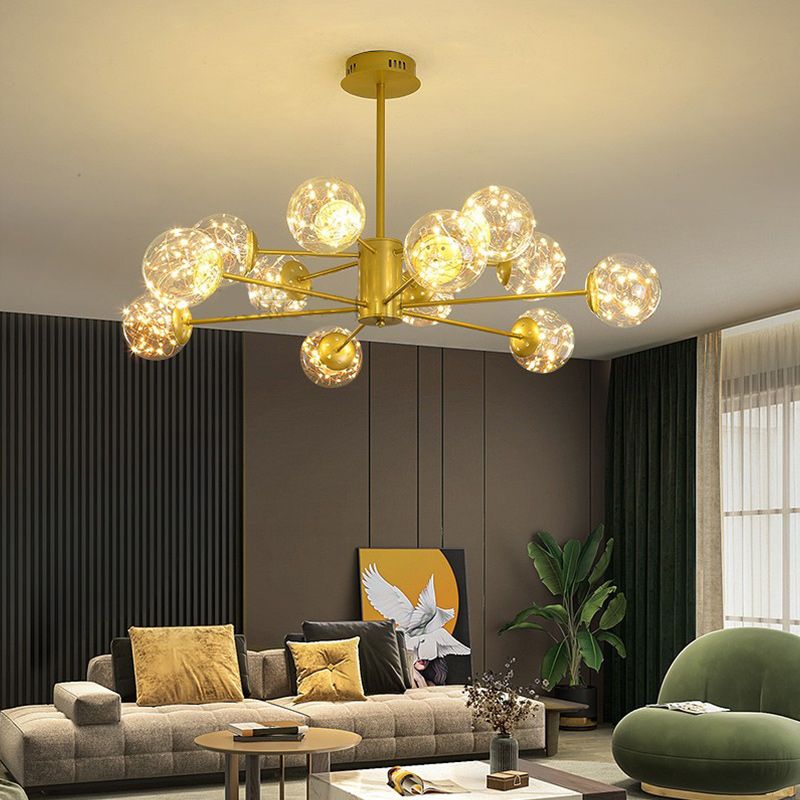 Modern Metal Ceiling Mount Multi-light Semi Flush with Glass Shade for Living Room