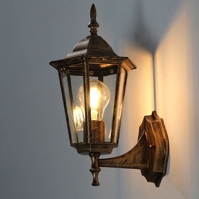 Clear Glass Tapered Wall Light Fixture Vintage Single-Bulb Courtyard Wall Sconce Lamp