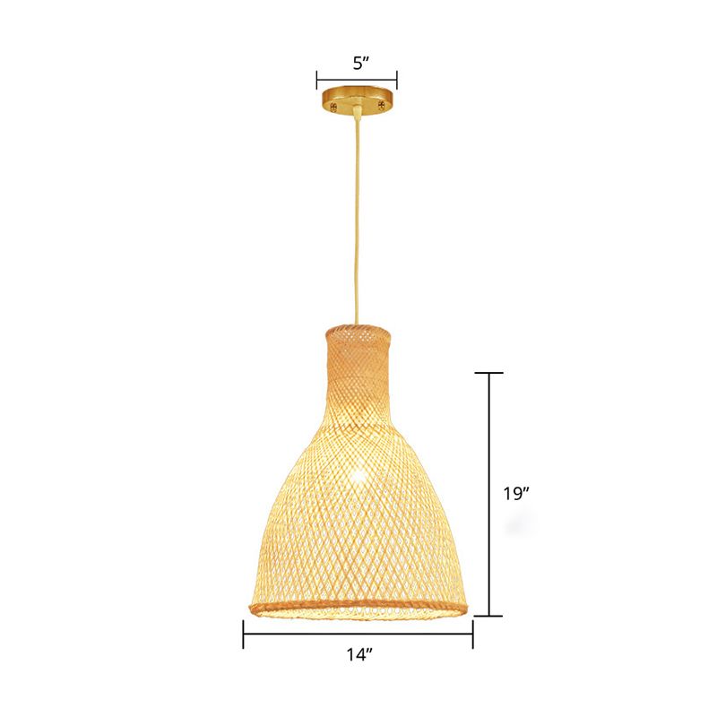 Handmade Bamboo Suspension Lighting Minimalist 1 Head Wood Pendant Ceiling Light for Tea Room