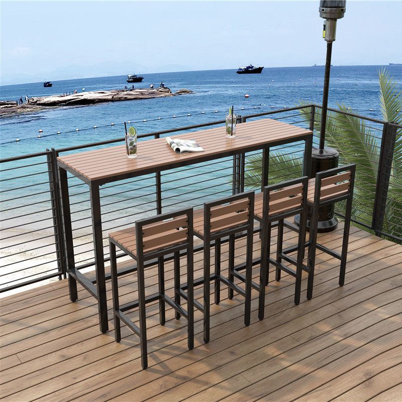 Industrial Faux Wood Pub Table Set 1/5 Pieces Bar Set with Metal Frame