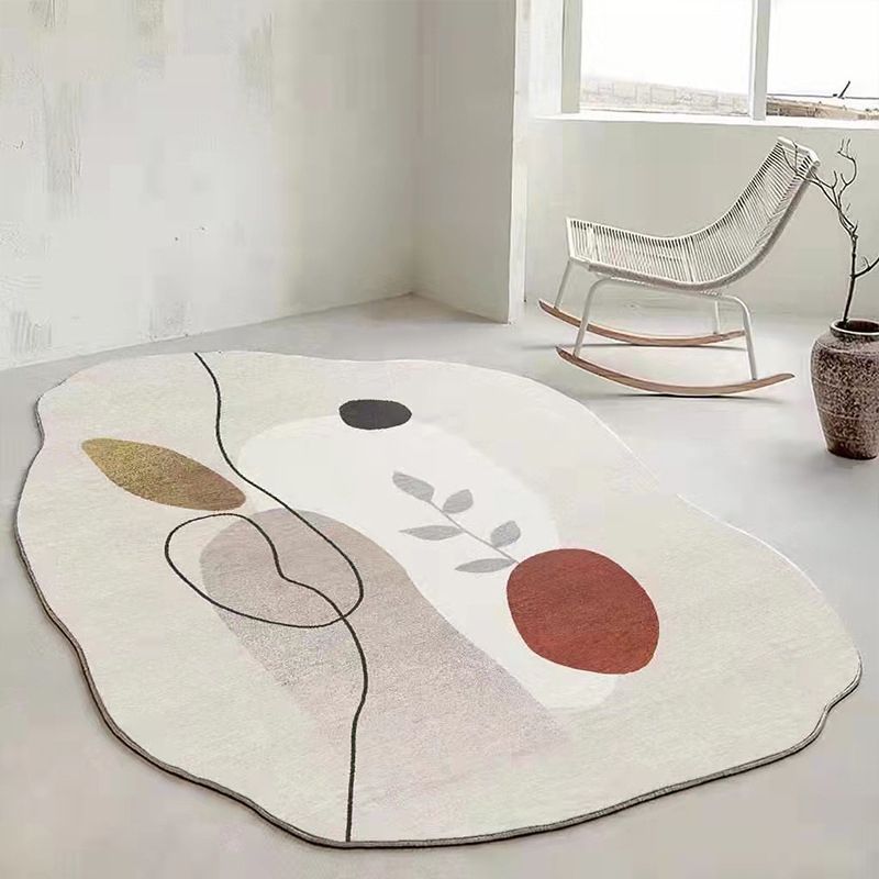 White Casual Rug Polyester Color Lump Rug Washable Rug for Drawing Room