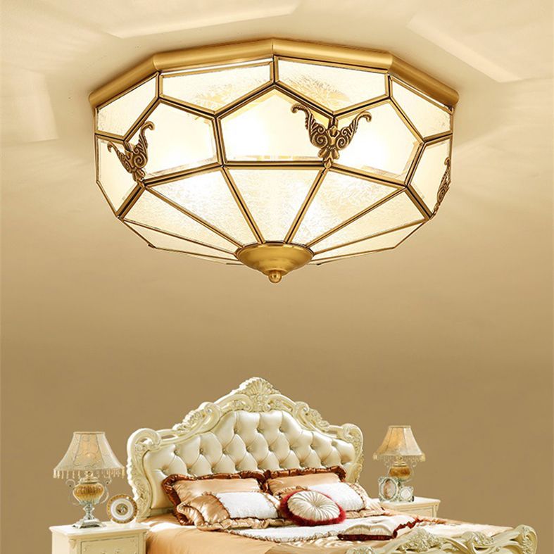 Lámpara de techo empotrada tradicional para sala de estar, iluminación empotrada de cristal para escuela, color dorado