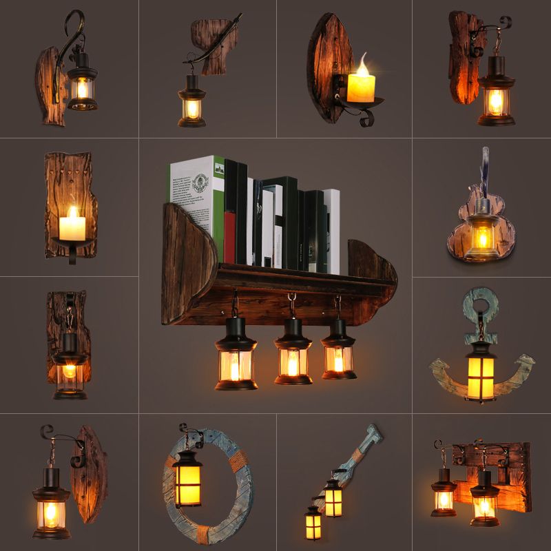 Nautical Geometrical Wall Lamp Wooden Wall Mount Lighting Fixture for Living Room