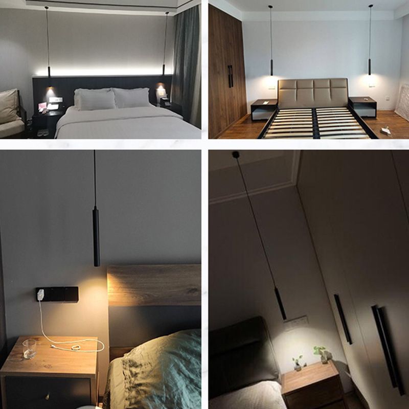 Black Line Shape One-Light Pendant Light Modern Pendant Lighting for Bedroom